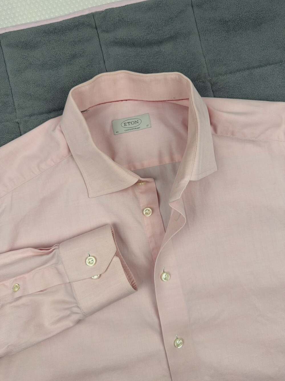 Eton Contemporary Fit Dress Shirt Light Pink Herringbone Size 17 (43)